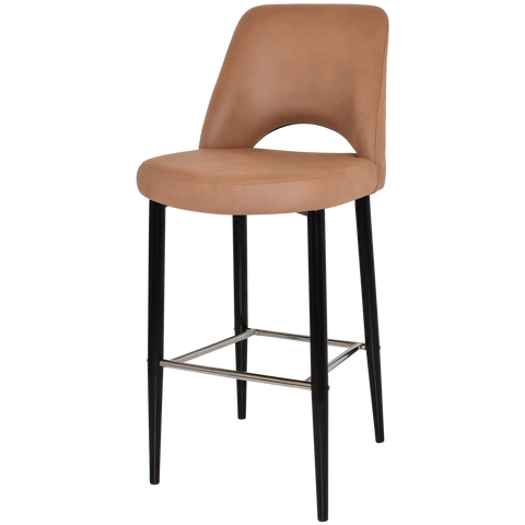 Mulberry Bar Stool Black Metal 4 Leg With Pelle Benito Tan Shell, Viewed From Angle