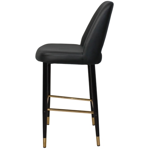 Mulberry Bar Stool Black With Brass Tip Metal 4 Leg With Black Vinyl Shellack Metal 4 Leg With, Viewed From Side