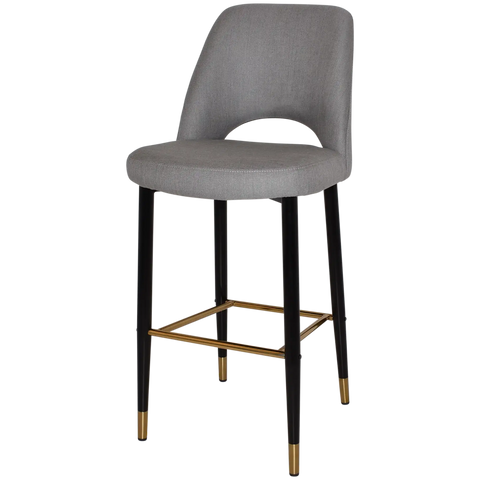 Mulberry Bar Stool Black With Brass Tip Metal 4 Leg With Gravity Steel Shell, Viewed From Angle