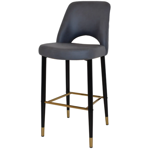 Mulberry Bar Stool Black With Brass Tip Metal 4 Leg With Pelle Benito Navy Shell, Viewed From Angle