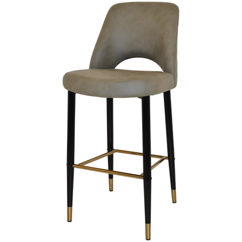 Mulberry Bar Stool Black With Brass Tip Metal 4 Leg With Pelle Benito Sage Shell, Viewed From Angle