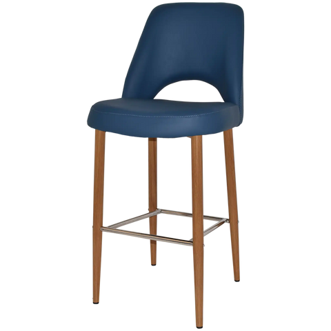 Mulberry Bar Stool Light Oak Metal 4 Leg With Black Vinyl Shell, Viewed From Angle