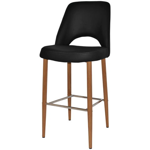 Mulberry Bar Stool Light Oak Metal 4 Leg With Black Vinyl Shellack Metal 4 Leg With, Viewed From Angle