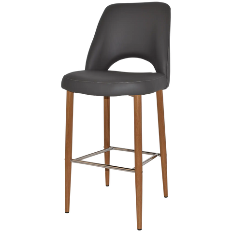 Mulberry Bar Stool Light Oak Metal 4 Leg With Charcoal Vinyl Shell, Viewed From Angle