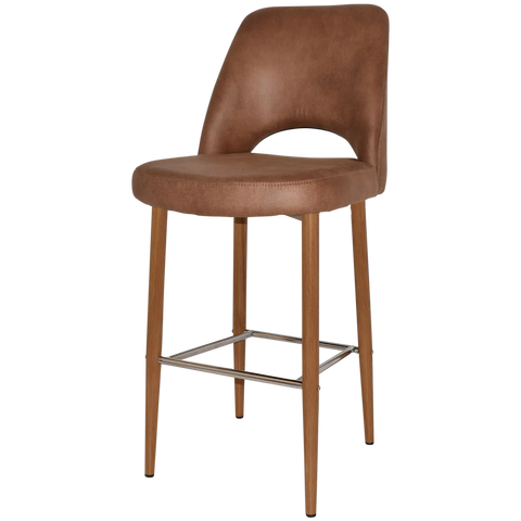 Mulberry Bar Stool Light Oak Metal 4 Leg With Eastwood Tan Shell, Viewed From Angle