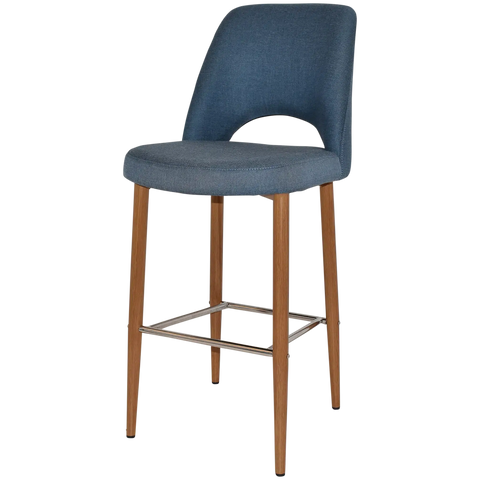 Mulberry Bar Stool Light Oak Metal 4 Leg With Gravity Denim Shell, Viewed From Angle