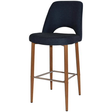 Mulberry Bar Stool Light Oak Metal 4 Leg With Gravity Navy Shell, Viewed From Angle