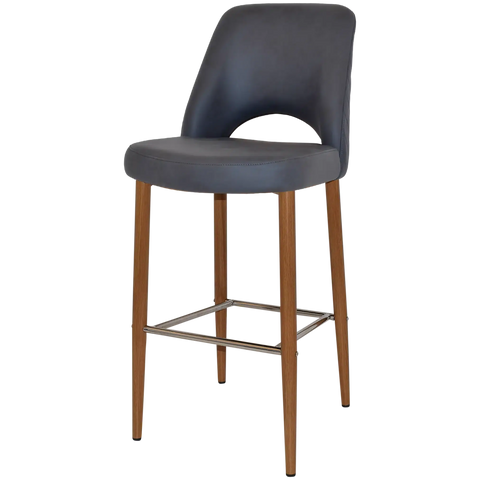 Mulberry Bar Stool Light Oak Metal 4 Leg With Pelle Benito Navy Shell, Viewed From Angle