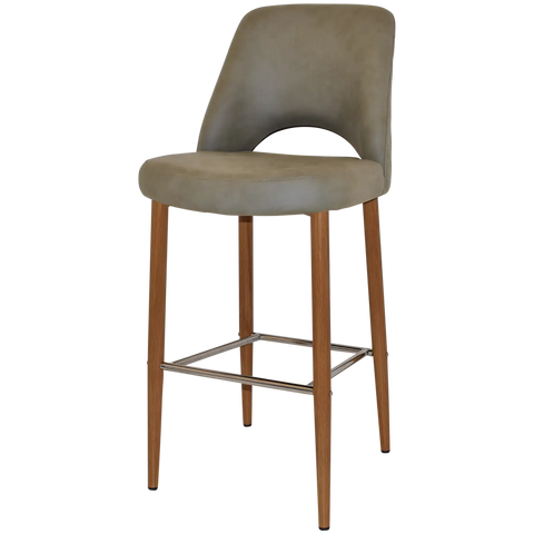 Mulberry Bar Stool Light Oak Metal 4 Leg With Pelle Benito Sage Shell, Viewed From Angle
