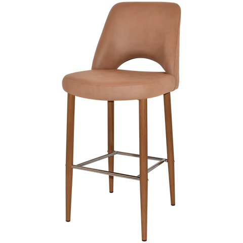 Mulberry Bar Stool Light Oak Metal 4 Leg With Pelle Benito Tan Shell, Viewed From Angle