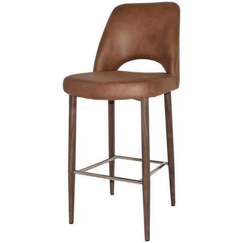 Mulberry Bar Stool Light Walnut Metal 4 Leg With Eastwood Tan Shell, Viewed From Angle