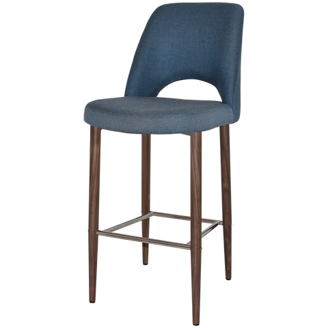 Mulberry Bar Stool Light Walnut Metal 4 Leg With Gravity Denim Shell, Viewed From Angle