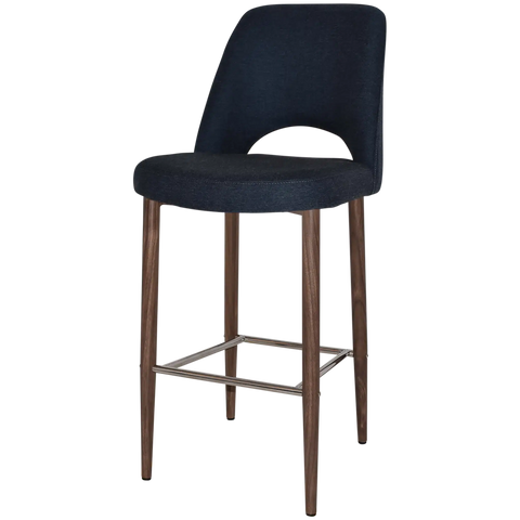 Mulberry Bar Stool Light Walnut Metal 4 Leg With Gravity Navy Shell, Viewed From Angle
