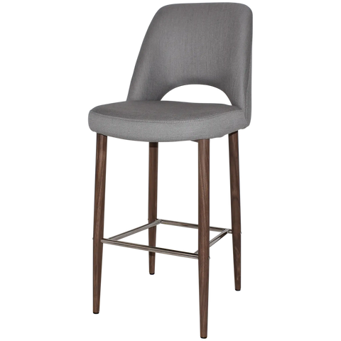 Mulberry Bar Stool Light Walnut Metal 4 Leg With Gravity Steel Shell, Viewed From Angle