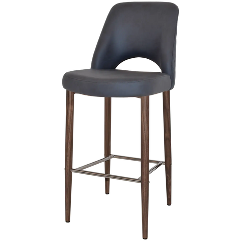 Mulberry Bar Stool Light Walnut Metal 4 Leg With Pelle Benito Navy Shell, Viewed From Angle