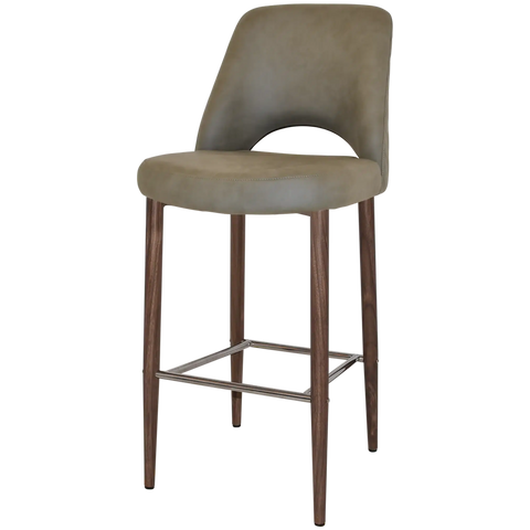 Mulberry Bar Stool Light Walnut Metal 4 Leg With Pelle Benito Sage Shell, Viewed From Angle