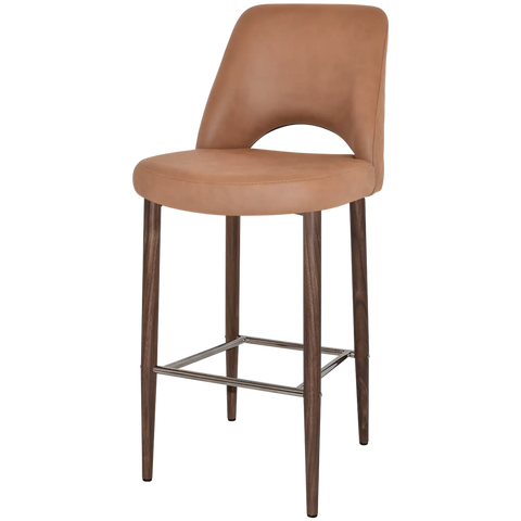Mulberry Bar Stool Light Walnut Metal 4 Leg With Pelle Benito Tan Shell, Viewed From Angle