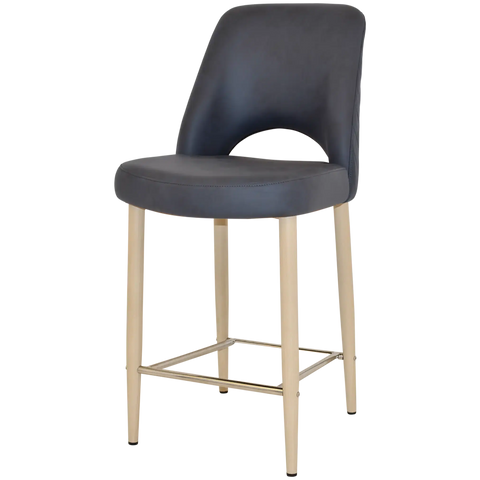 Mulberry Counter Stool Birch Metal 4 Leg With Pelle Benito Navy Shell, Viewed From Angle