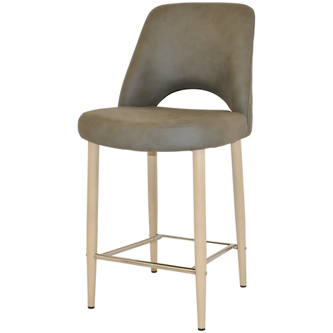 Mulberry Counter Stool Birch Metal 4 Leg With Pelle Benito Sage Shell, Viewed From Angle