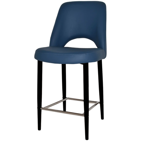 Mulberry Counter Stool Black Metal 4 Leg With Black Vinyl Shell, Viewed From Angle