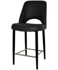 Mulberry Counter Stool Black Metal 4 Leg With Black Vinyl Shellack Metal 4 Leg With, Viewed From Angle