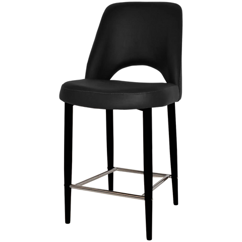 Mulberry Counter Stool Black Metal 4 Leg With Black Vinyl Shellack Metal 4 Leg With, Viewed From Angle