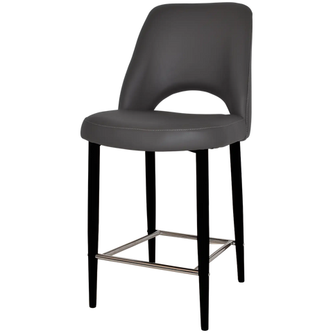 Mulberry Counter Stool Black Metal 4 Leg With Charcoal Vinyl Shell, Viewed From Angle