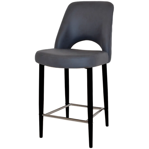 Mulberry Counter Stool Black Metal 4 Leg With Pelle Benito Navy Shell, Viewed From Angle