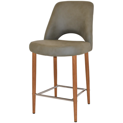 Mulberry Counter Stool Light Oak Metal 4 Leg With Pelle Benito Sage Shell, Viewed From Angle