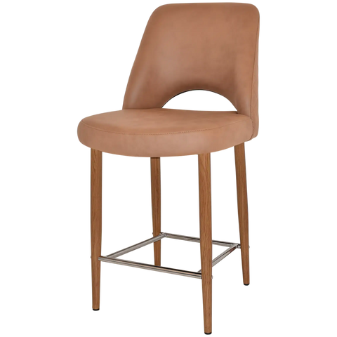 Mulberry Counter Stool Light Oak Metal 4 Leg With Pelle Benito Tan Shell, Viewed From Angle