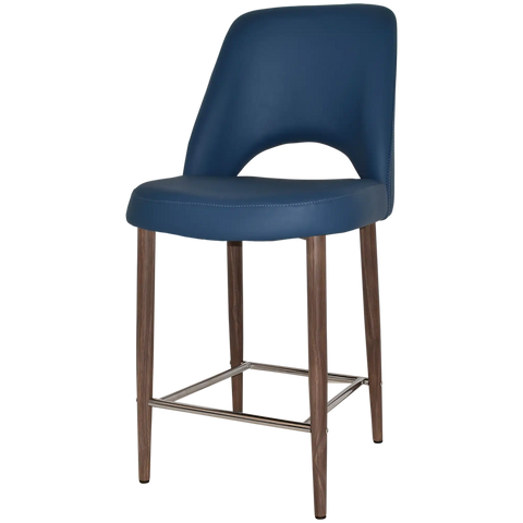Mulberry Counter Stool Light Walnut Metal 4 Leg With Black Vinyl Shell, Viewed From Angle