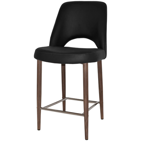 Mulberry Counter Stool Light Walnut Metal 4 Leg With Black Vinyl Shellack Metal 4 Leg With, Viewed From Angle