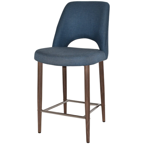 Mulberry Counter Stool Light Walnut Metal 4 Leg With Gravity Denim Shell, Viewed From Angle