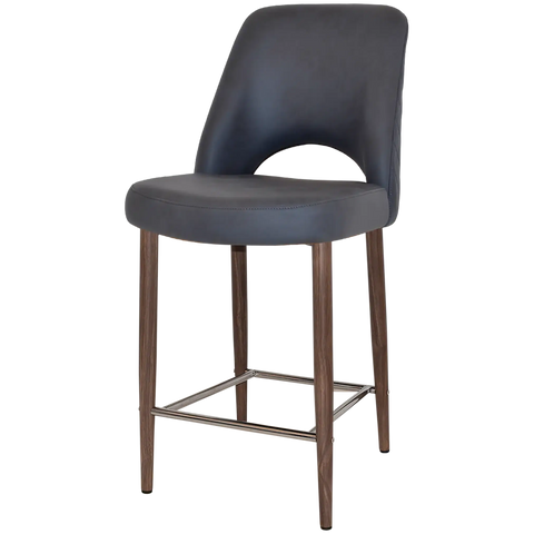 Mulberry Counter Stool Light Walnut Metal 4 Leg With Pelle Benito Navy Shell, Viewed From Angle