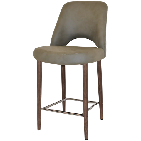 Mulberry Counter Stool Light Walnut Metal 4 Leg With Pelle Benito Sage Shell, Viewed From Angle