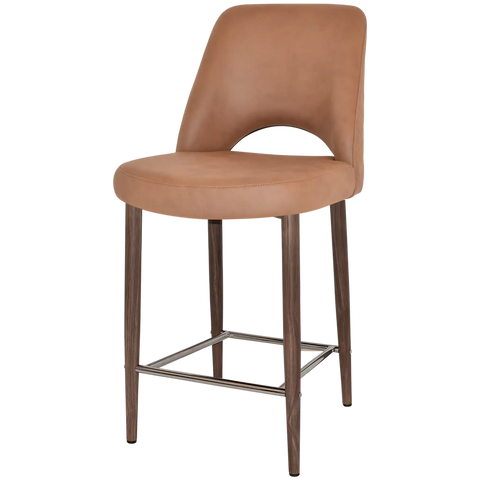 Mulberry Counter Stool Light Walnut Metal 4 Leg With Pelle Benito Tan Shell, Viewed From Angle
