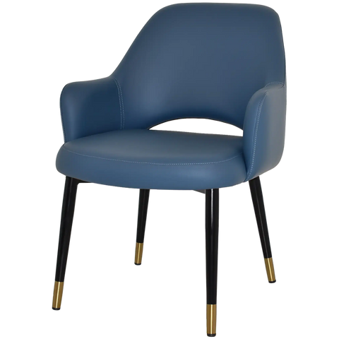 Mulberry XL Armchair Black With Brass Tip Metal 4 Leg With Blue Vinyl Shell, Viewed From Angle
