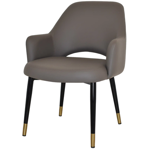 Mulberry XL Armchair Black With Brass Tip Metal 4 Leg With Charcoal Vinyl Shell, Viewed From Angle