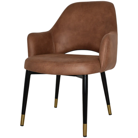 Mulberry XL Armchair Black With Brass Tip Metal 4 Leg With Eastwood Tan Shell, Viewed From Angle