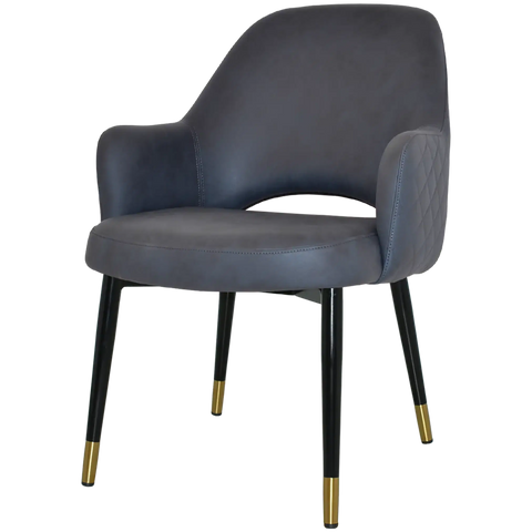 Mulberry XL Armchair Black With Brass Tip Metal 4 Leg With Pelle Benito Navy Shell, Viewed From Angle