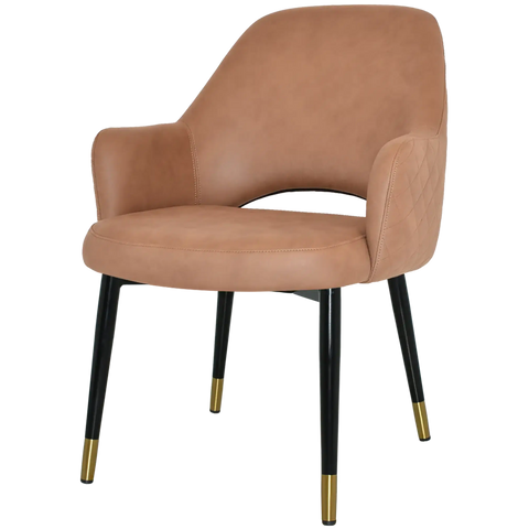 Mulberry XL Armchair Black With Brass Tip Metal 4 Leg With Pelle Benito Tan Shell, Viewed From Angle