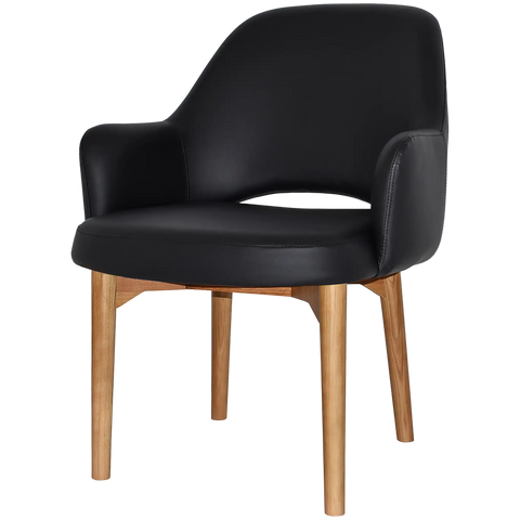 Mulberry XL Armchair Light Oak Timber 4 Leg With Black Vinyl Shell, Viewed From Angle