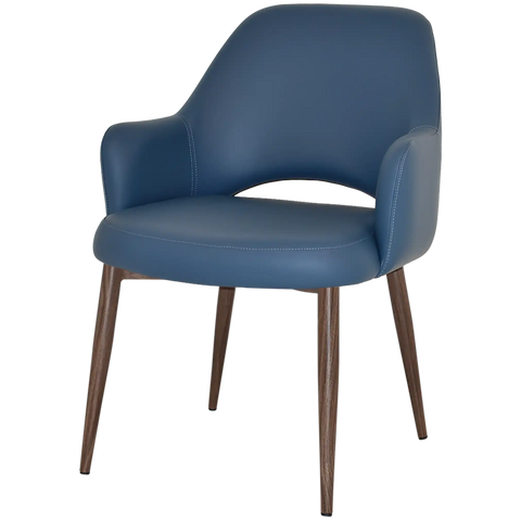 Mulberry XL Armchair Light Walnut Metal 4 Leg With Blue Vinyl Shell, Viewed From Angle
