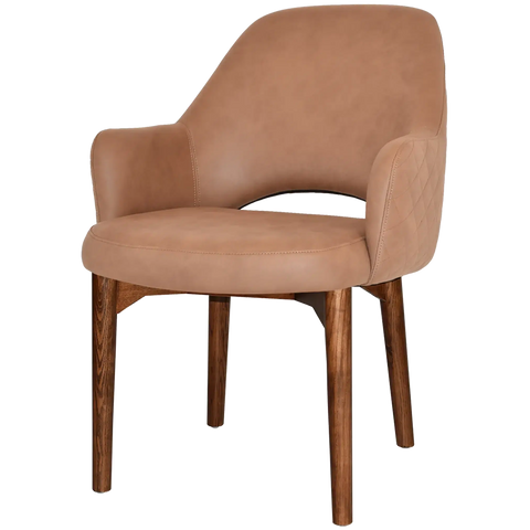 Mulberry XL Armchair Light Walnut Timber 4 Leg Pelle Benito Tan Shell, Viewed From Angle