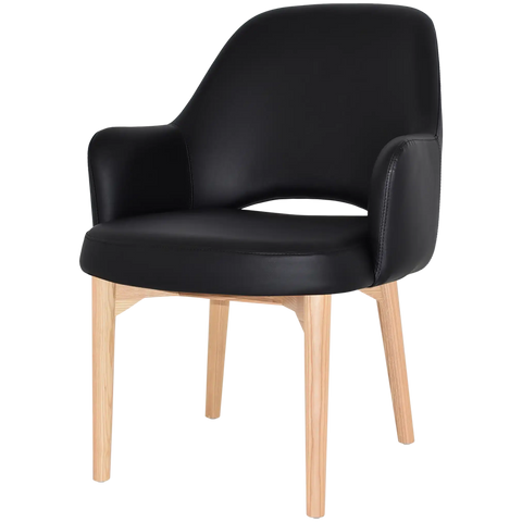 Mulberry XL Armchair Natural Timber 4 Leg With Black Vinyl Shell, Viewed From Angle