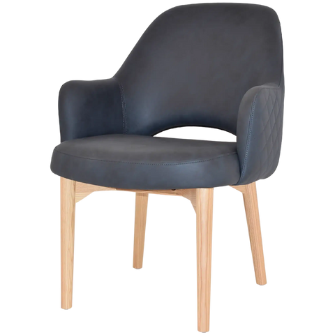 Mulberry XL Armchair Natural Timber 4 Leg With Pelle Benito Navy Shell, Viewed From Angle