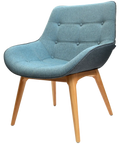 Neo Occasional Armchair Upholstered In Rivet Hammer And Verdigris With Natural Timber 4 Leg Base, Viewed From Angle In Front
