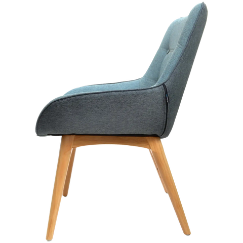 Neo Occasional Armchair Upholstered In Rivet Hammer And Verdigris With Natural Timber 4 Leg Base, Viewed From Side
