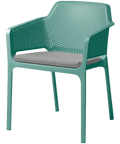 Net Armchair By Nardi In Salice Green With Light Grey Seat Pad, Viewed From Angle In Front