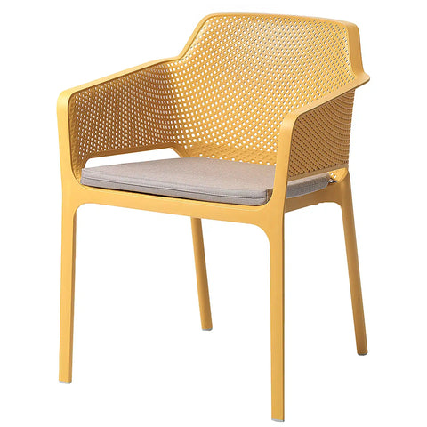 Net Armchair By Nardi In Senape (Mustard) With Light Grey Seat Pad, Viewed From Angle In Front